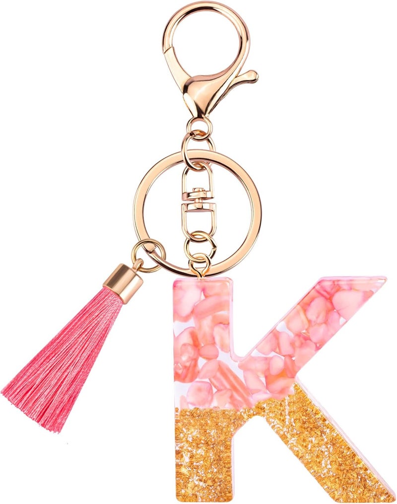 Suweibuke Cute Pink Key Chains for Women Girls, Initial Letter Keychains with Tassel, Charms for Key Purse Handbags Backpacks - Image 1